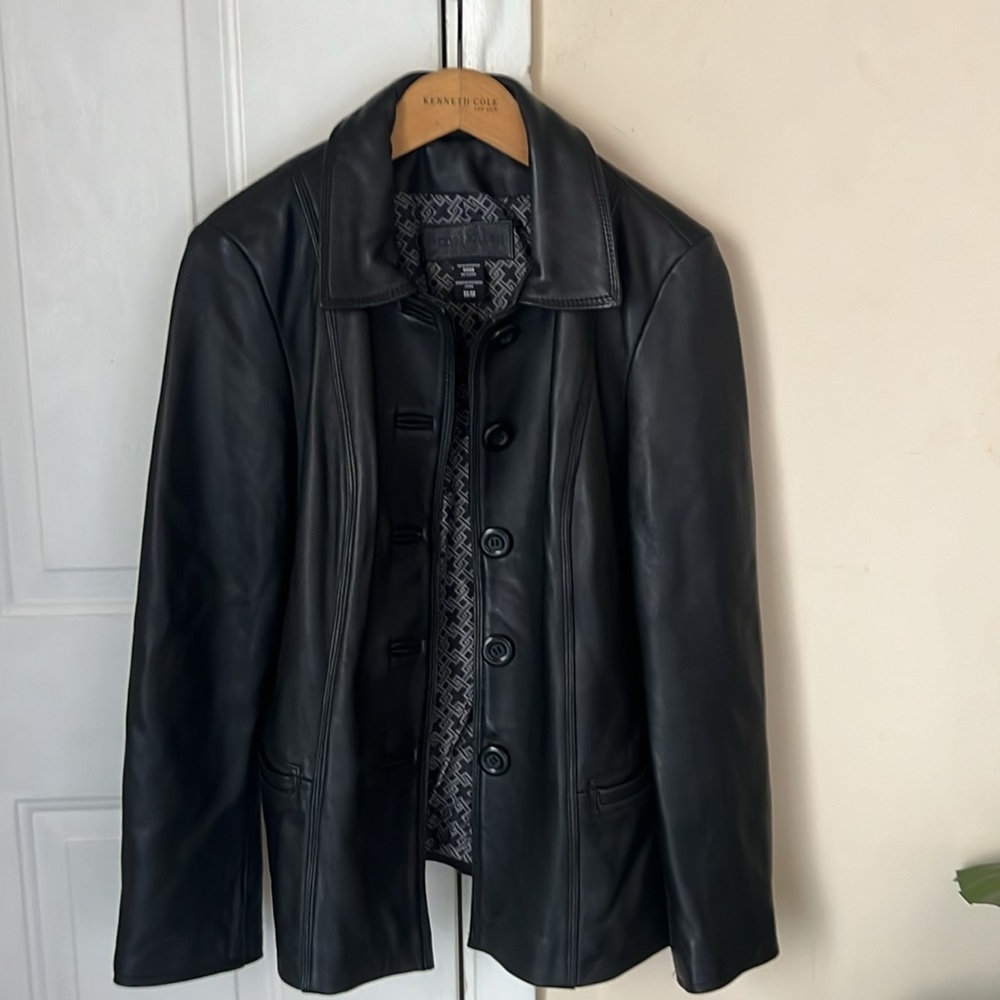 Jaclyn Smith Black Leather Button-Front Jacket